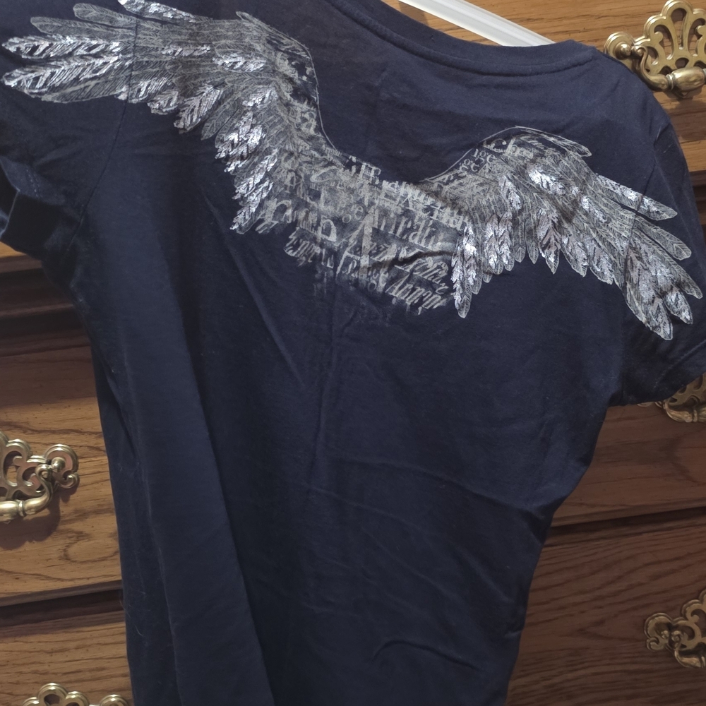Armani Exchange Navy V-Neck Tee with Rhinestone Accents